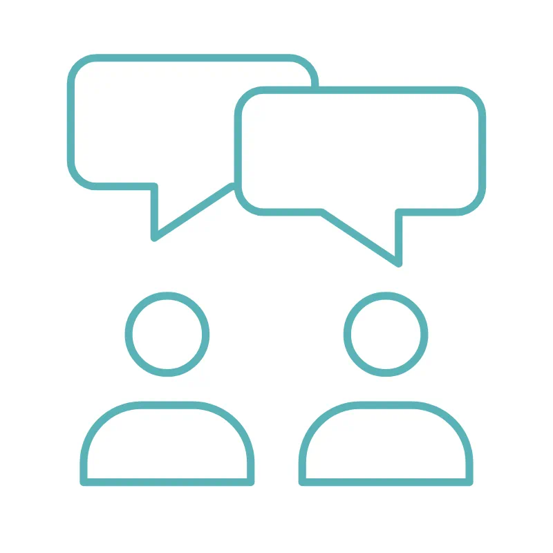Icon of two people having a conversation